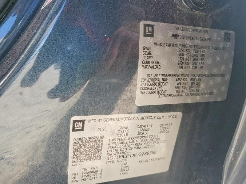 Aukcja sprzedaży 2020 Gmc Sierra, vin: 3GTU9EETXLG236758, numer aukcji: 97462555