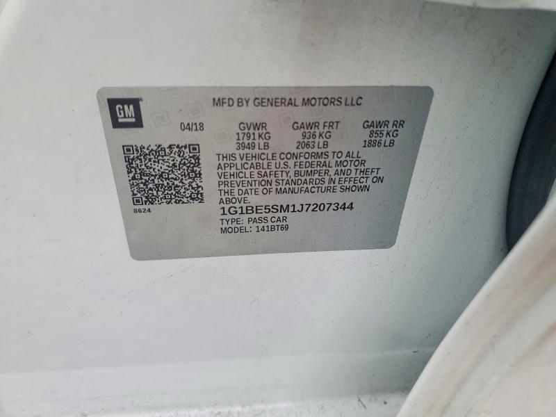 73169105 :رقم المزاد ، 1G1BE5SM1J7207344 vin ، 2018 Chevrolet Cruze Lt مزاد بيع