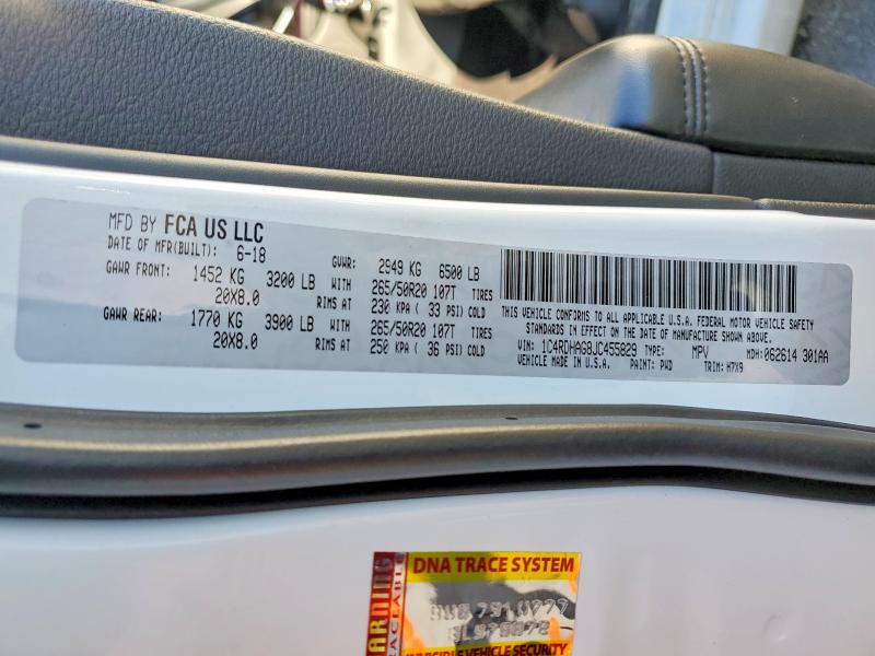 Продажа на аукционе авто 2018 Dodge Durango, vin: 1C4RDHAG8JC455829, номер лота: 73581825