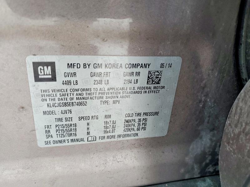 2014 Buick Encore მანქანა იყიდება აუქციონზე, vin: KL4CJGSB5EB740652, აუქციონის ნომერი: 74603585