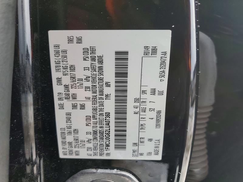 2020 Ford Escape მანქანა იყიდება აუქციონზე, vin: 1FMCU0G62LUA07360, აუქციონის ნომერი: 74091575