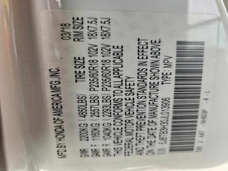 72627555 :رقم المزاد ، 5J8TB3H30JL013906 vin ، 2018 Acura Rdx مزاد بيع