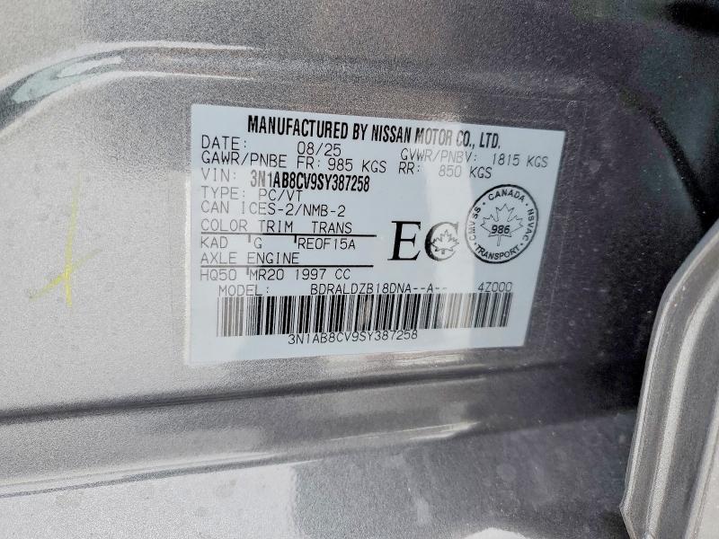 72674775 :رقم المزاد ، 3N1AB8CV9SY387258 vin ، 2025 Nissan Sentra مزاد بيع