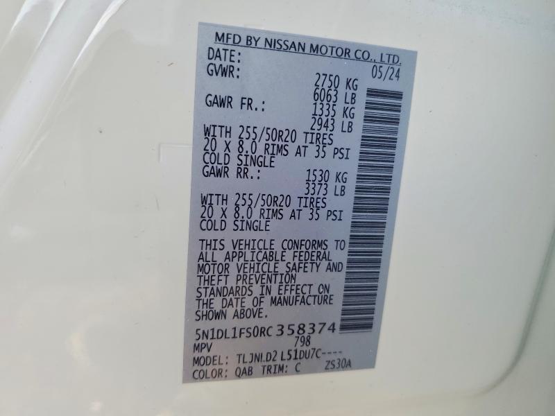 75245675 :رقم المزاد ، 5N1DL1FS0RC358374 vin ، 2024 Infiniti Qx60 مزاد بيع