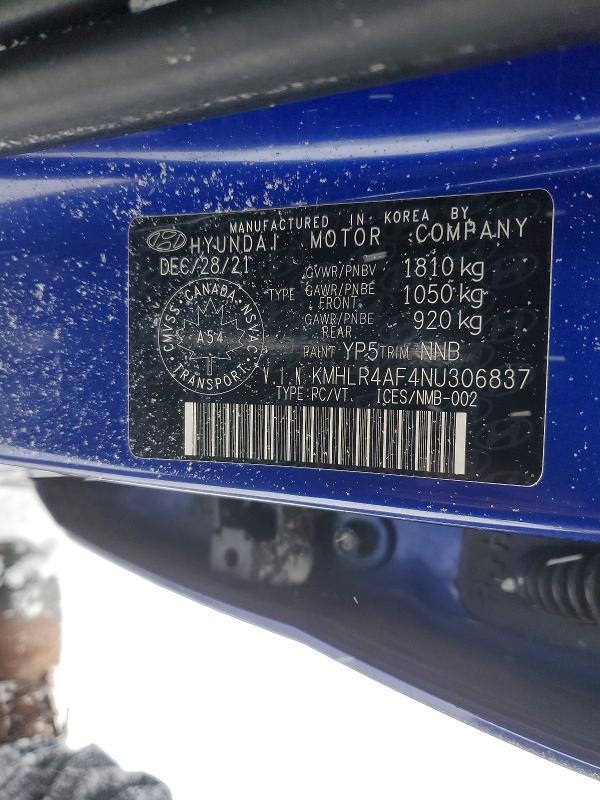74735675 :رقم المزاد ، KMHLR4AF4NU306837 vin ، 2022 Hyundai Elantra مزاد بيع
