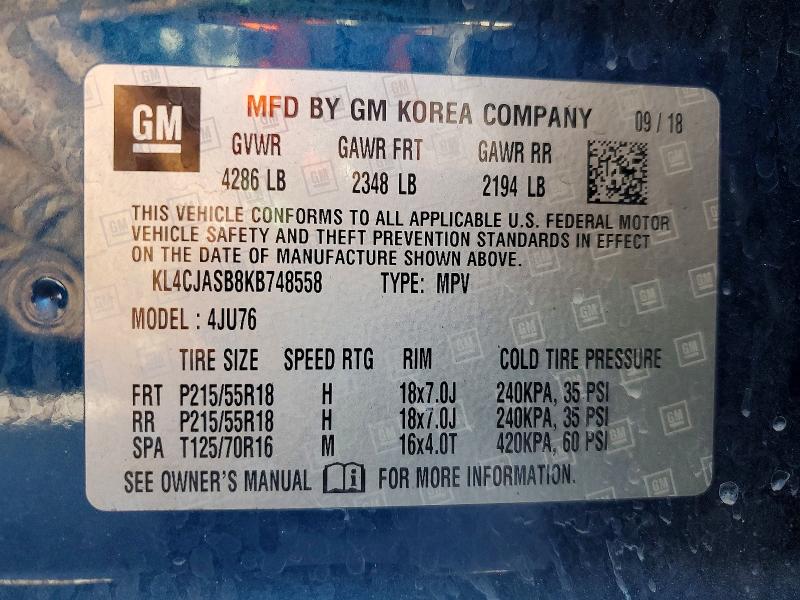 74415085 :رقم المزاد ، KL4CJASB8KB748558 vin ، 2019 Buick Encore مزاد بيع