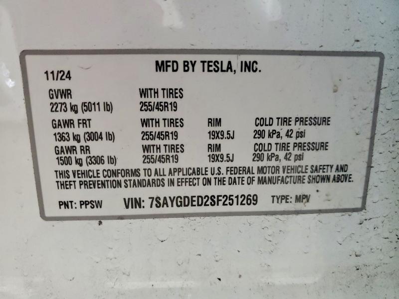 Продажа на аукционе авто 2025 Tesla Model Y, vin: 7SAYGDED2SF251269, номер лота: 74241285