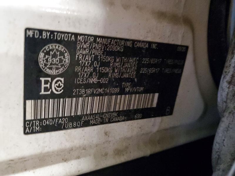 Aukcja sprzedaży 2021 Toyota Rav4, vin: 2T3B1RFV2MC141099, numer aukcji: 72406175