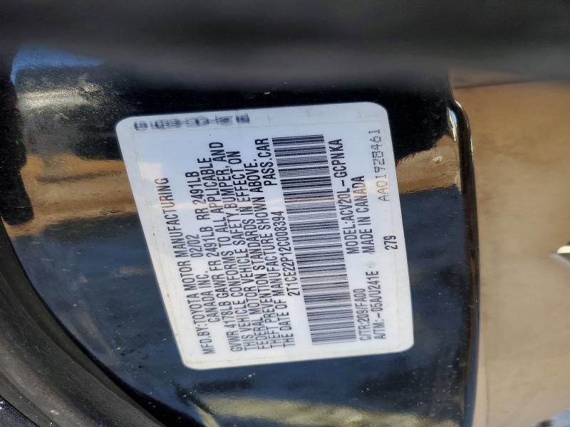 74785855 :رقم المزاد ، 2T1CE22P12C008394 vin ، 2002 Toyota Camry Solara مزاد بيع