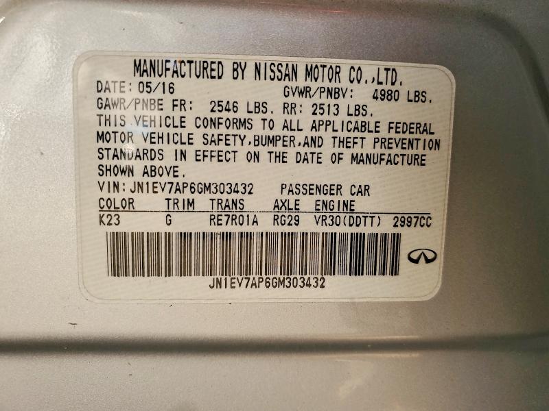 Продажа на аукционе авто 2016 Infiniti Q50 Premiu, vin: JN1EV7AP6GM303432, номер лота: 98784995