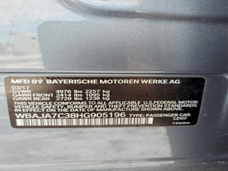 2017 Bmw 530 მანქანა იყიდება აუქციონზე, vin: WBAJA7C38HG905196, აუქციონის ნომერი: 74225985