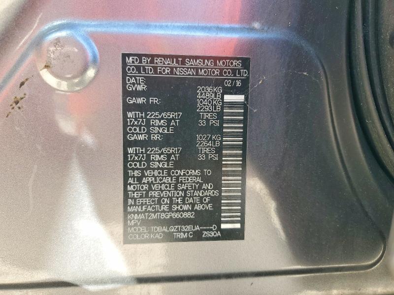 99209895 :رقم المزاد ، KNMAT2MT8GP660882 vin ، 2016 Nissan Rogue مزاد بيع