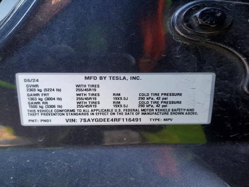 2024 Tesla Model Y მანქანა იყიდება აუქციონზე, vin: 7SAYGDEE4RF116491, აუქციონის ნომერი: 98398245