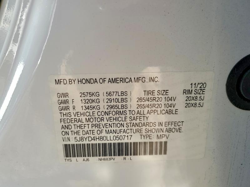 Aukcja sprzedaży 2020 Acura Mdx, vin: 5J8YD4H80LL050717, numer aukcji: 97277225