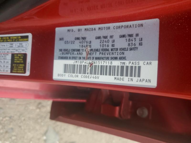 Aukcja sprzedaży 2022 Mazda 3, vin: JM1BPALL7N1517118, numer aukcji: 72797055