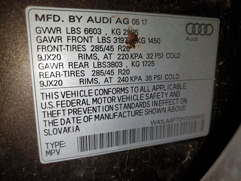 Продаж на аукціоні авто 2017 Audi Q7, vin: WA1LAAF72HD058663, номер лоту: 99038785
