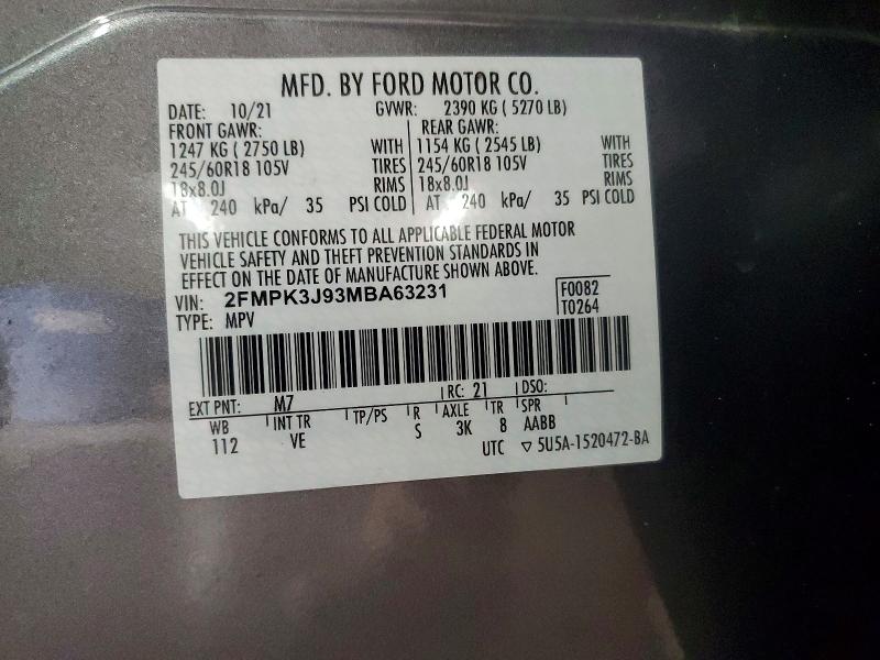 Aukcja sprzedaży 2021 Ford Edge, vin: 2FMPK3J93MBA63231, numer aukcji: 72806555