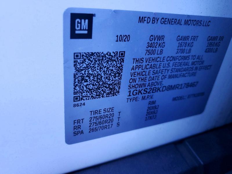 2021 Gmc Yukon მანქანა იყიდება აუქციონზე, vin: 1GKS2BKD8MR178467, აუქციონის ნომერი: 99310385