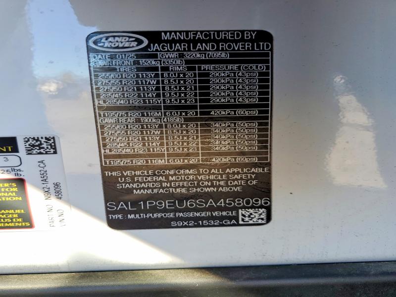 Aukcja sprzedaży 2025 Land Rover Range Rove, vin: SAL1P9EU6SA458096, numer aukcji: 72401815