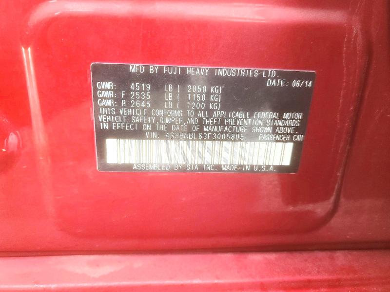 99608075 :رقم المزاد ، 4S3BNBL63F3005805 vin ، 2015 Subaru Legacy مزاد بيع