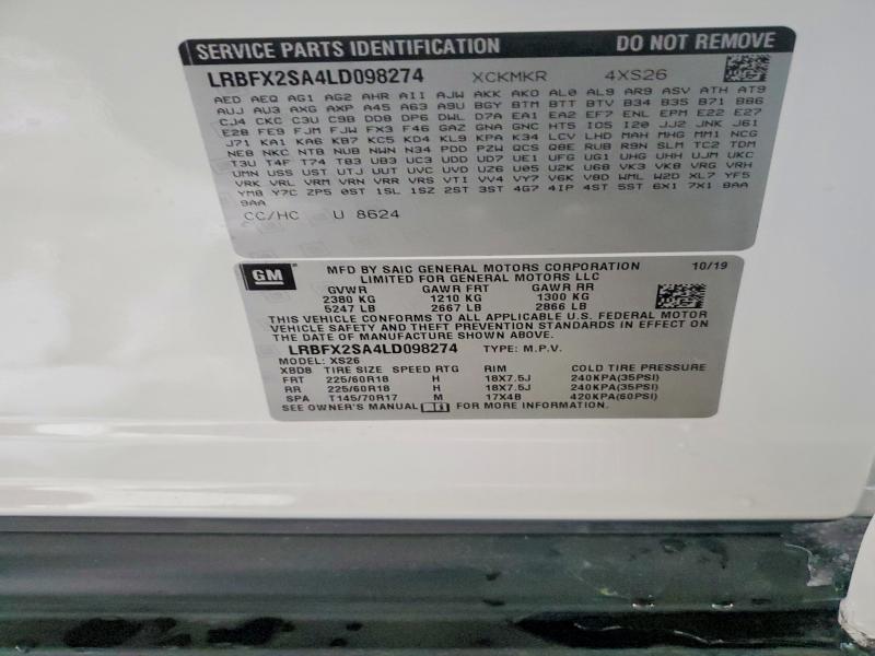 Продажа на аукционе авто 2020 Buick Envision, vin: LRBFX2SA4LD098274, номер лота: 74231745