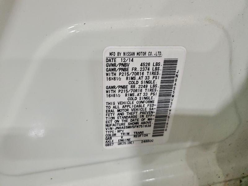 Продаж на аукціоні авто 2015 Nissan Rogue Select, vin: JN8AS5MV5FW751638, номер лоту: 98805195