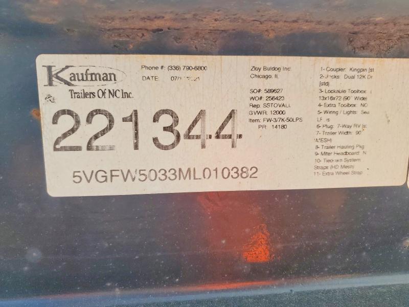 72664765 :رقم المزاد ، 5VGFW5033ML010382 vin ، 2021 Kaufman W50lp مزاد بيع