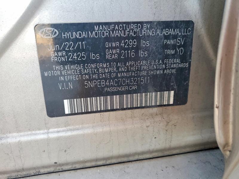 72826135 :رقم المزاد ، 5NPEB4AC7CH321511 vin ، 2012 Hyundai Sonata مزاد بيع