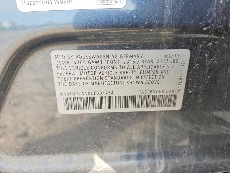 2012 Volkswagen Cc Sport მანქანა იყიდება აუქციონზე, vin: WVWMP7AN9CE504764, აუქციონის ნომერი: 74158325