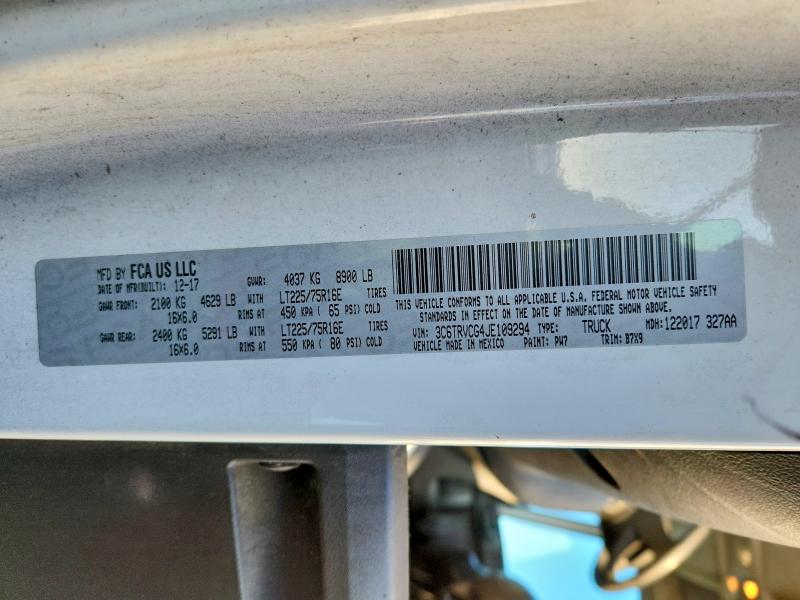 74167005 :رقم المزاد ، 3C6TRVCG4JE109294 vin ، 2018 Ram Promaster مزاد بيع
