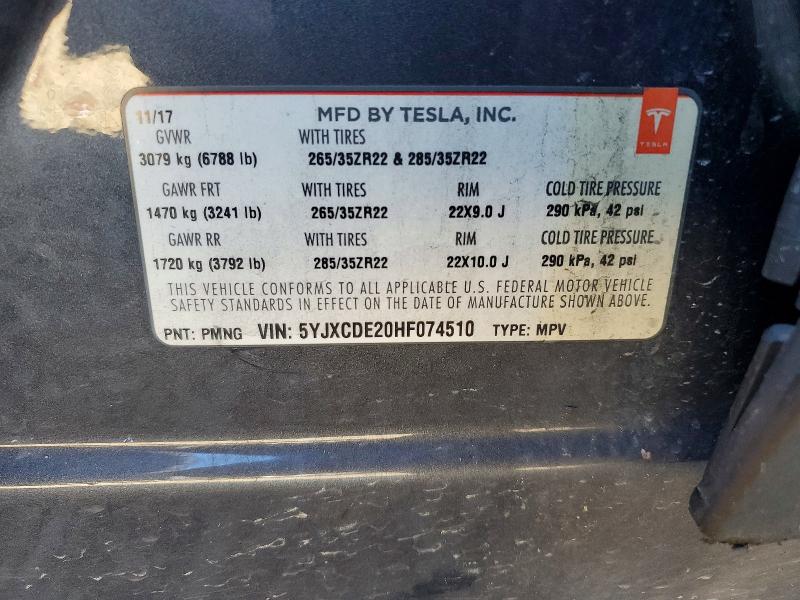 Продажа на аукционе авто 2017 Tesla Model X, vin: 5YJXCDE20HF074510, номер лота: 72489795