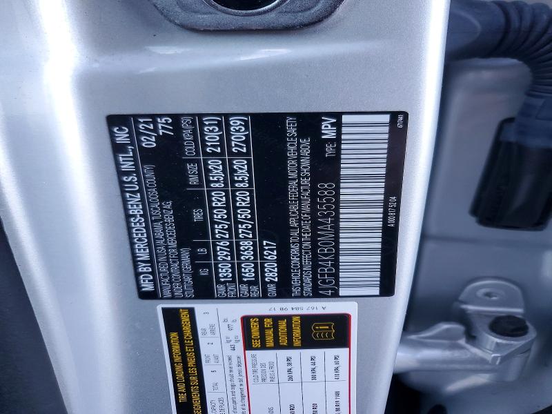 Aukcja sprzedaży 2021 Mercedes-benz Gle, vin: 4JGFB4KB0MA435588, numer aukcji: 74116265