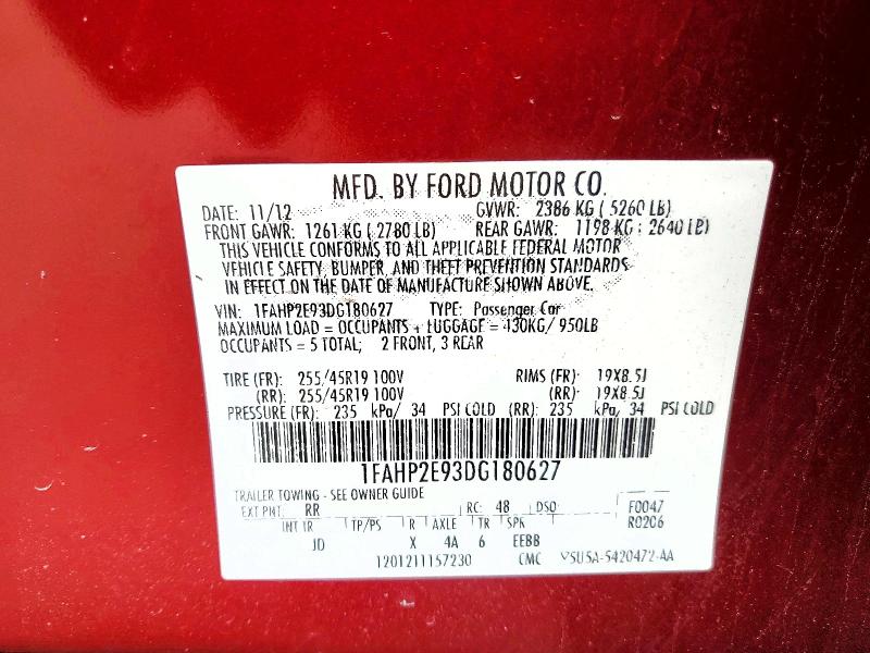 Aukcja sprzedaży 2013 Ford Taurus, vin: 1FAHP2E93DG180627, numer aukcji: 74611715