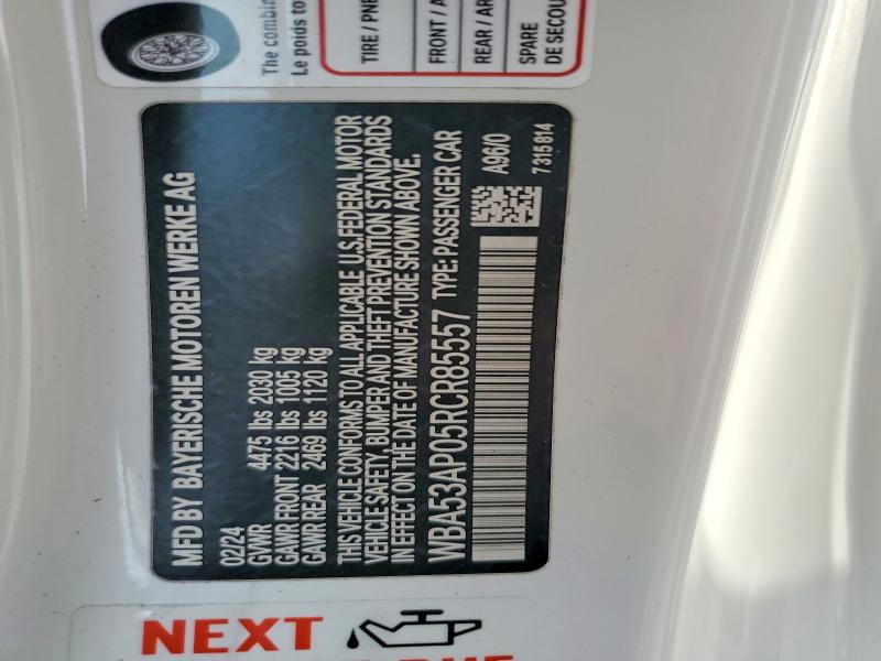 Aukcja sprzedaży 2024 Bmw 430i, vin: WBA53AP05RCR85557, numer aukcji: 72487485