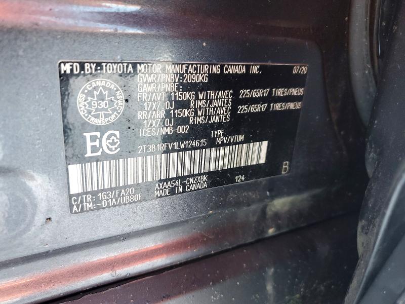 Aukcja sprzedaży 2020 Toyota Rav4, vin: 2T3B1RFV1LW124615, numer aukcji: 99314425