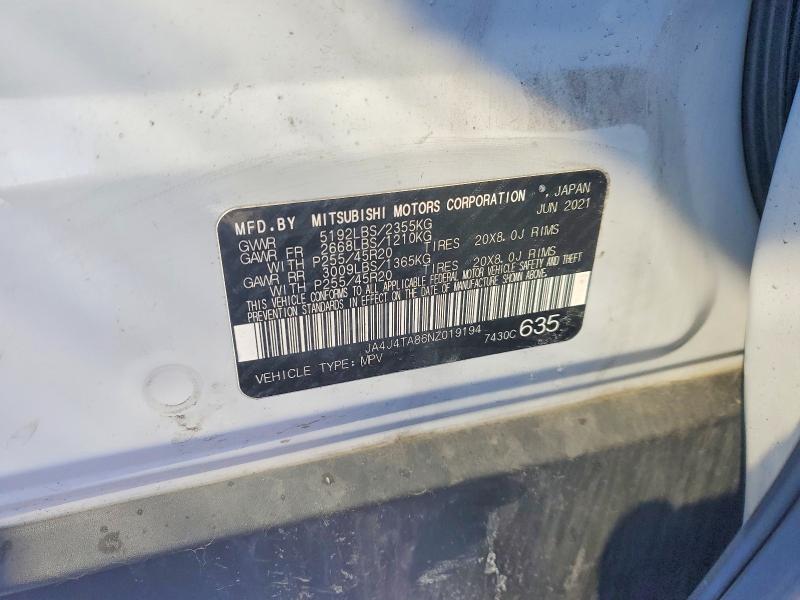 Продаж на аукціоні авто 2022 Mitsubishi Outlander, vin: JA4J4TA86NZ019194, номер лоту: 74012605