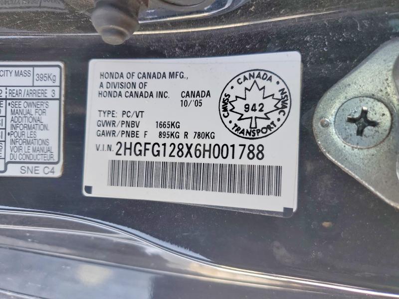 Aukcja sprzedaży 2006 Honda Civic, vin: 2HGFG128X6H001788, numer aukcji: 73089025