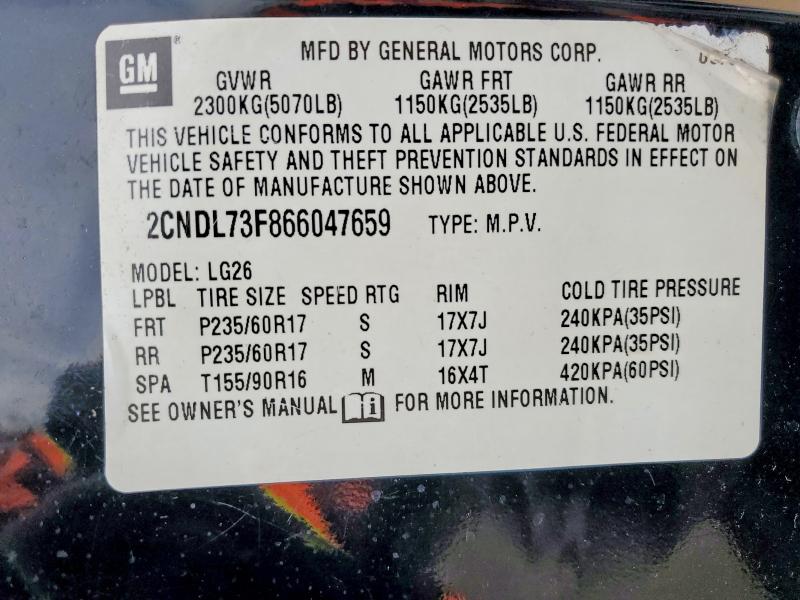Aukcja sprzedaży 2006 Chevrolet Equinox, vin: 2CNDL73F866047659, numer aukcji: 72888035