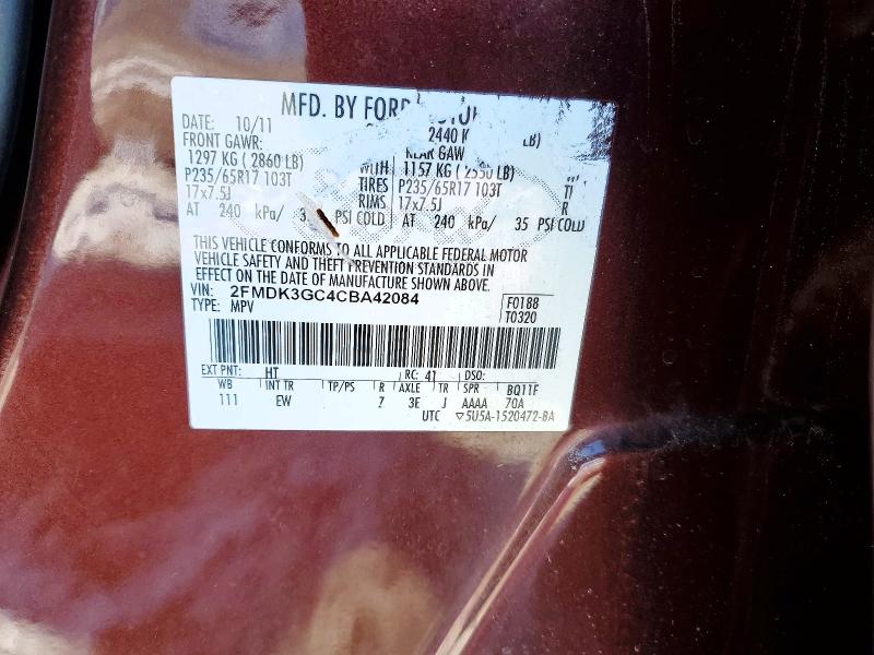2012 Ford Edge მანქანა იყიდება აუქციონზე, vin: 2FMDK3GC4CBA42084, აუქციონის ნომერი: 74787275