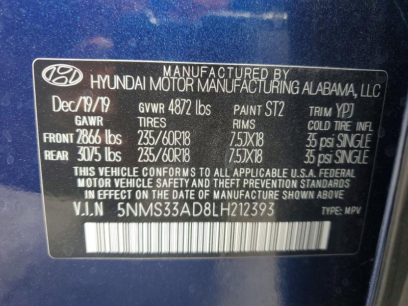 Aukcja sprzedaży 2020 Hyundai Santa Fe S, vin: 5NMS33AD8LH212393, numer aukcji: 73893705