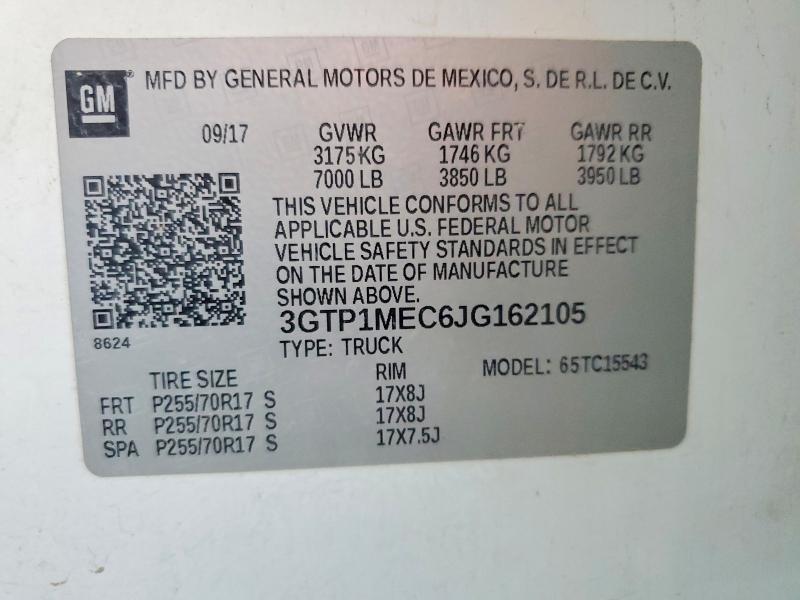 Aukcja sprzedaży 2018 Gmc Sierra, vin: 3GTP1MEC6JG162105, numer aukcji: 72356505