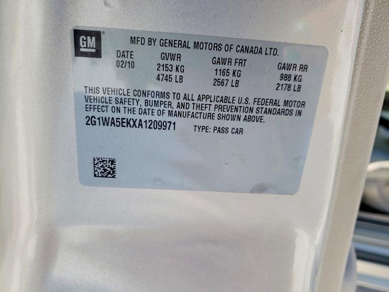 75152045 :رقم المزاد ، 2G1WA5EKXA1209971 vin ، 2010 Chevrolet Impala مزاد بيع