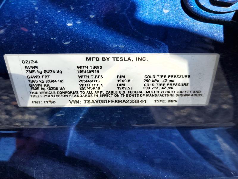 Aukcja sprzedaży 2024 Tesla Model Y, vin: 7SAYGDEE8RA233844, numer aukcji: 72342555