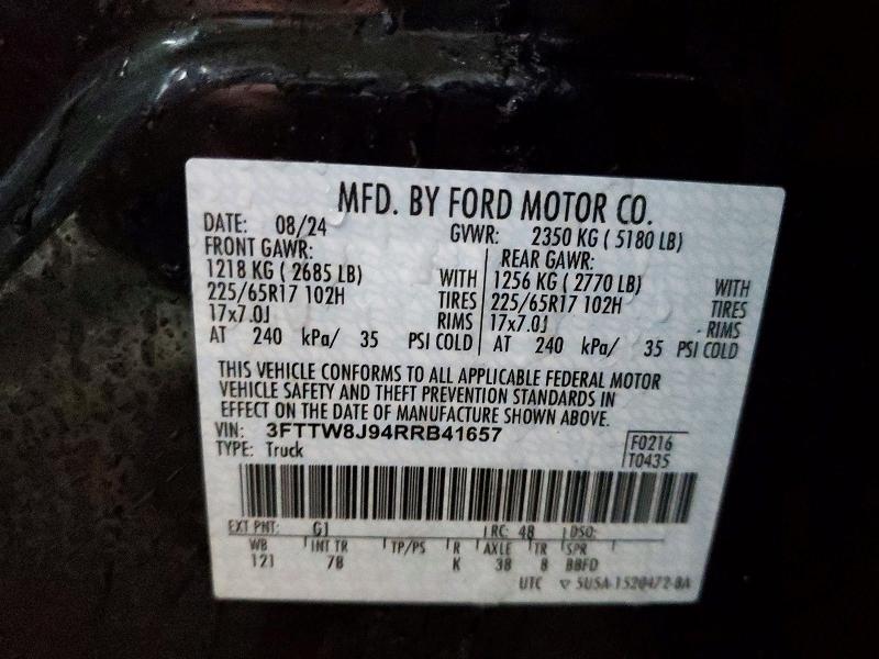 Продаж на аукціоні авто 2024 Ford Maverick, vin: 3FTTW8J94RRB41657, номер лоту: 74957015