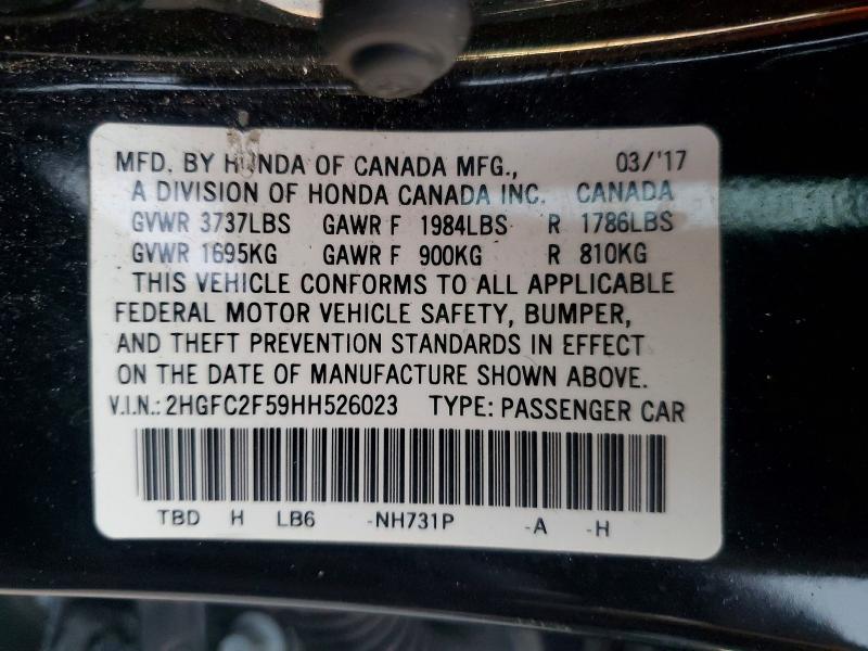 99836165 :رقم المزاد ، 2HGFC2F59HH526023 vin ، 2017 Honda Civic مزاد بيع