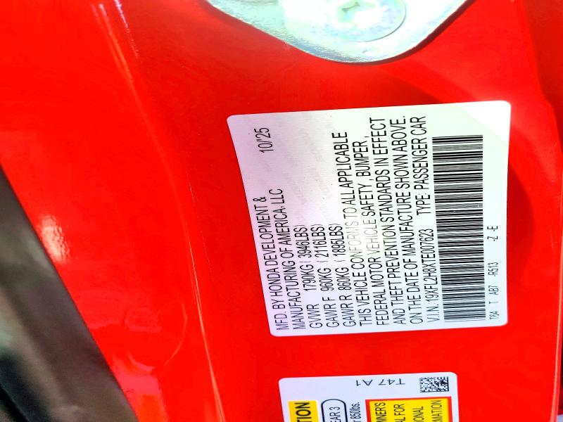 Продаж на аукціоні авто 2026 Honda Civic, vin: 19XFL2H8XTE007623, номер лоту: 74858125