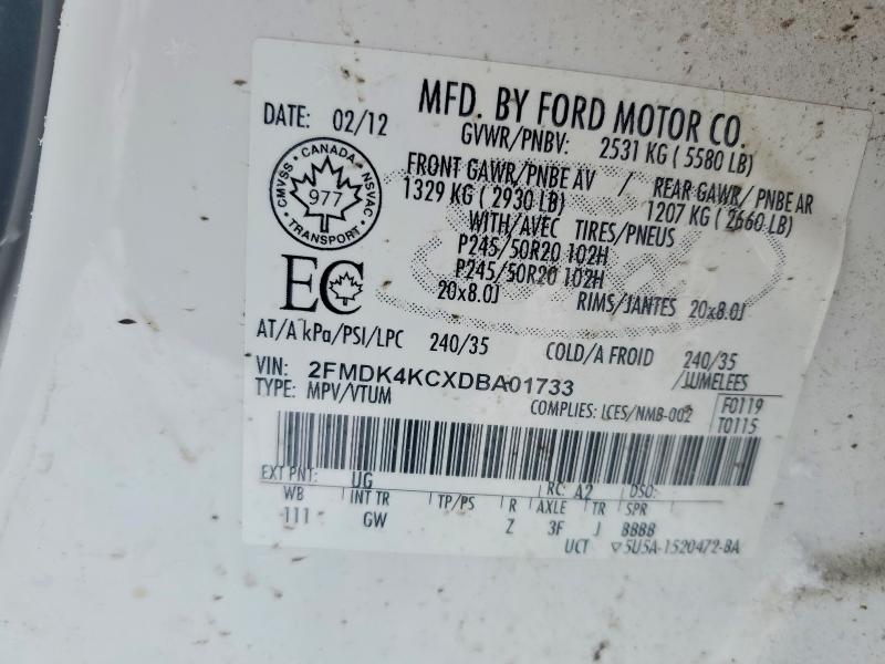 Aukcja sprzedaży 2013 Ford Edge, vin: 2FMDK4KCXDBA01733, numer aukcji: 73921755