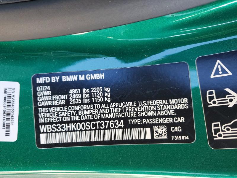 Продажа на аукционе авто 2025 Bmw M4, vin: WBS33HK00SCT37634, номер лота: 74198695