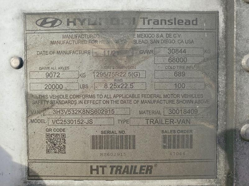 Продаж на аукціоні авто 2022 Hyundai Trailer, vin: 3H3V532K8NS602915, номер лоту: 73649795