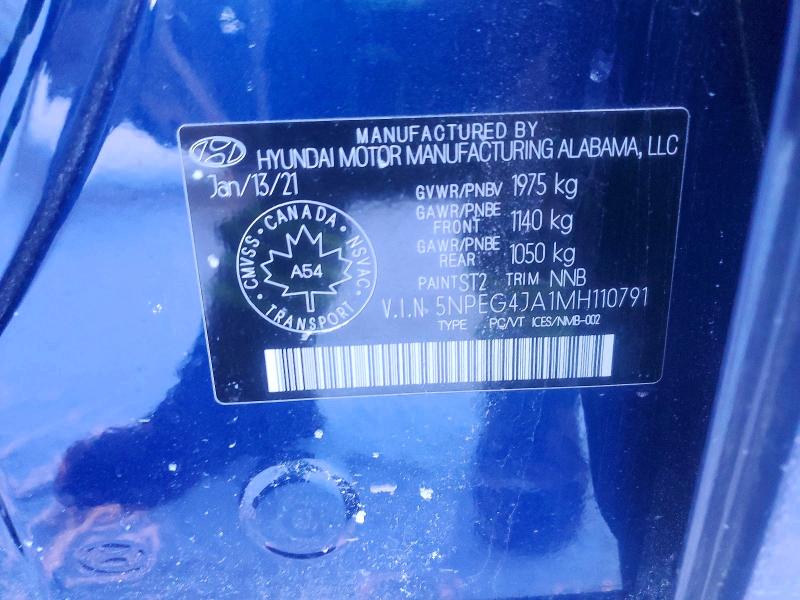 Auction sale of the 2021 Hyundai Sonata, vin: 5NPEG4JA1MH110791, lot number: 73994985